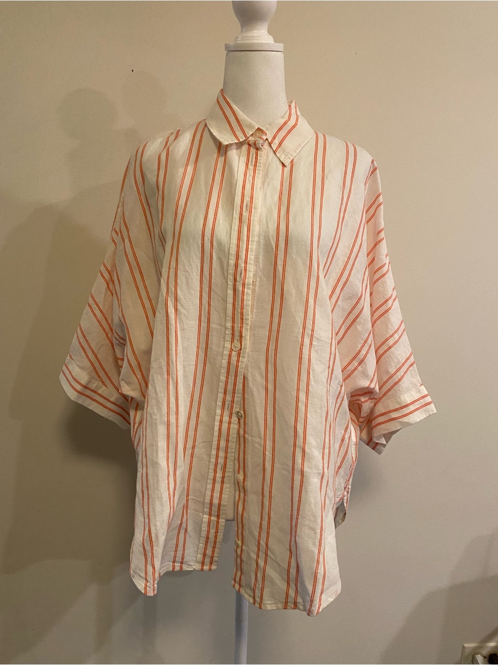 Madewell White Shirt with Orange Stripes Linen Blend size Large